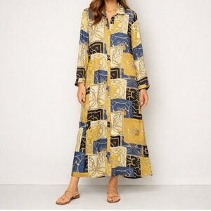 NWT J. McLaughlin Sz Large Silk Button Front Maxi Dress Long Sleeve $328 MSRP L